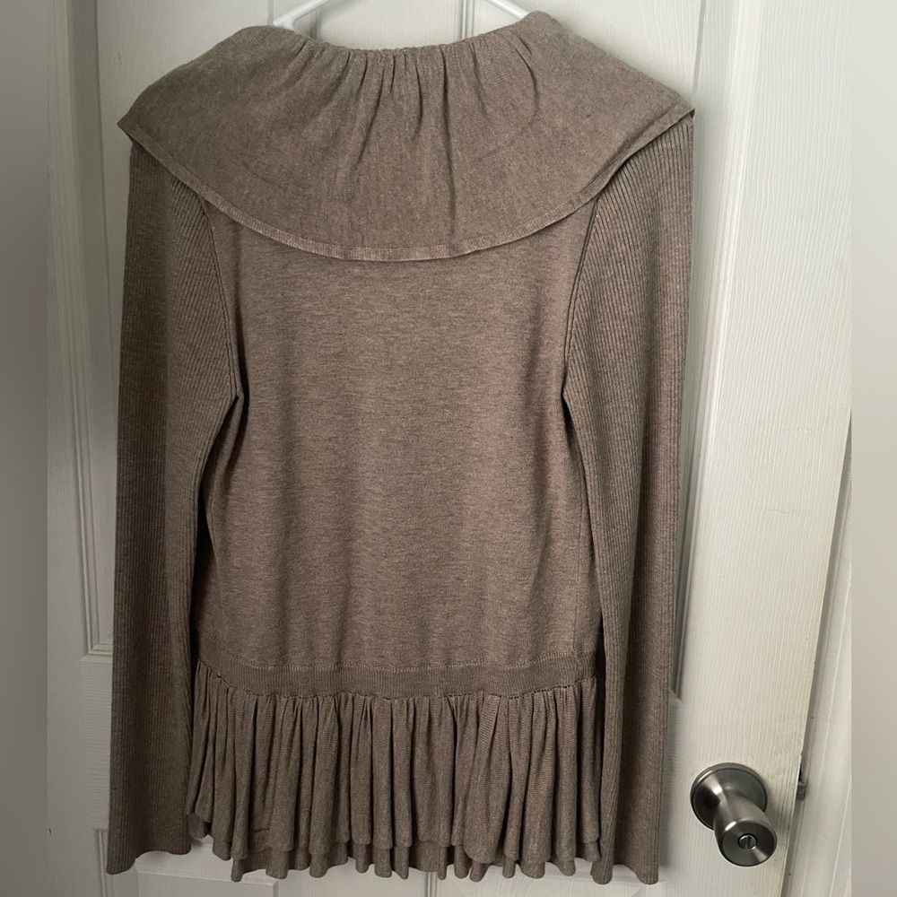 Ladies Preowned Taupe Ruffled Cardigan - Picture 3 of 3